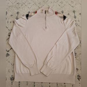 BURBERRY LONDON 100% Cotton Cream Quarter Zip Sweater (size XL)